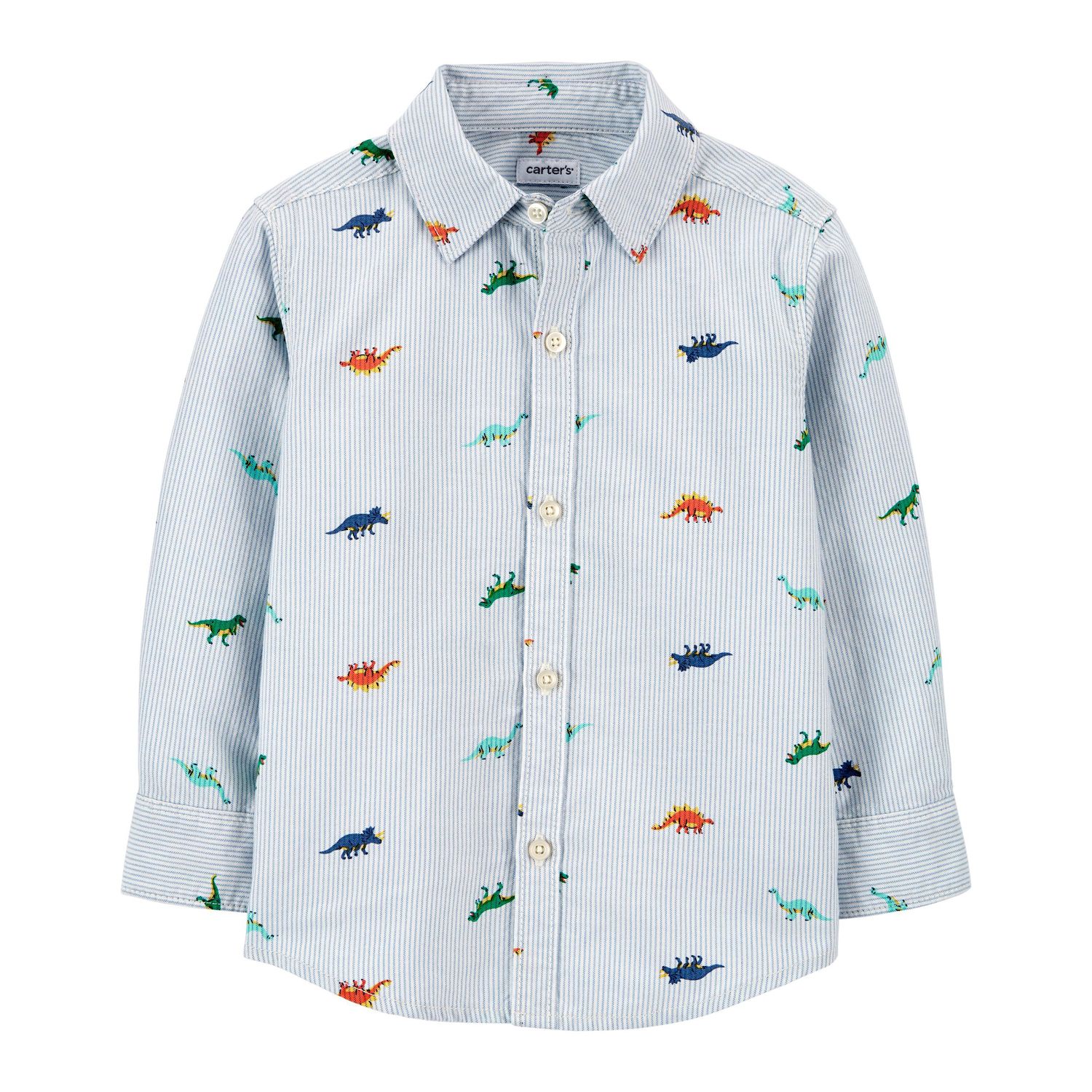 Striped Dino Button-Front Oxford Shirt